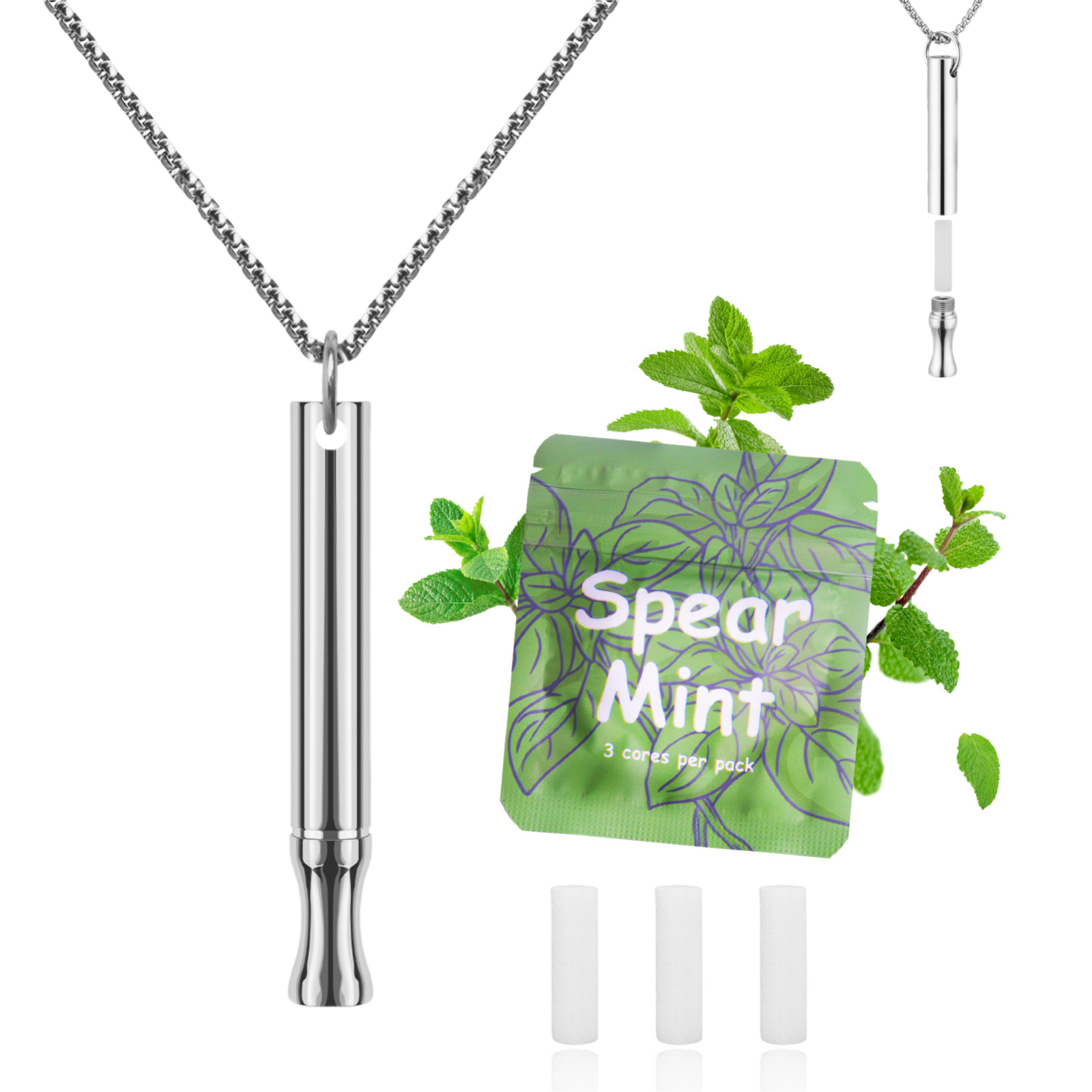 Puffow™ Glossy Silver Necklace with Refill Cores