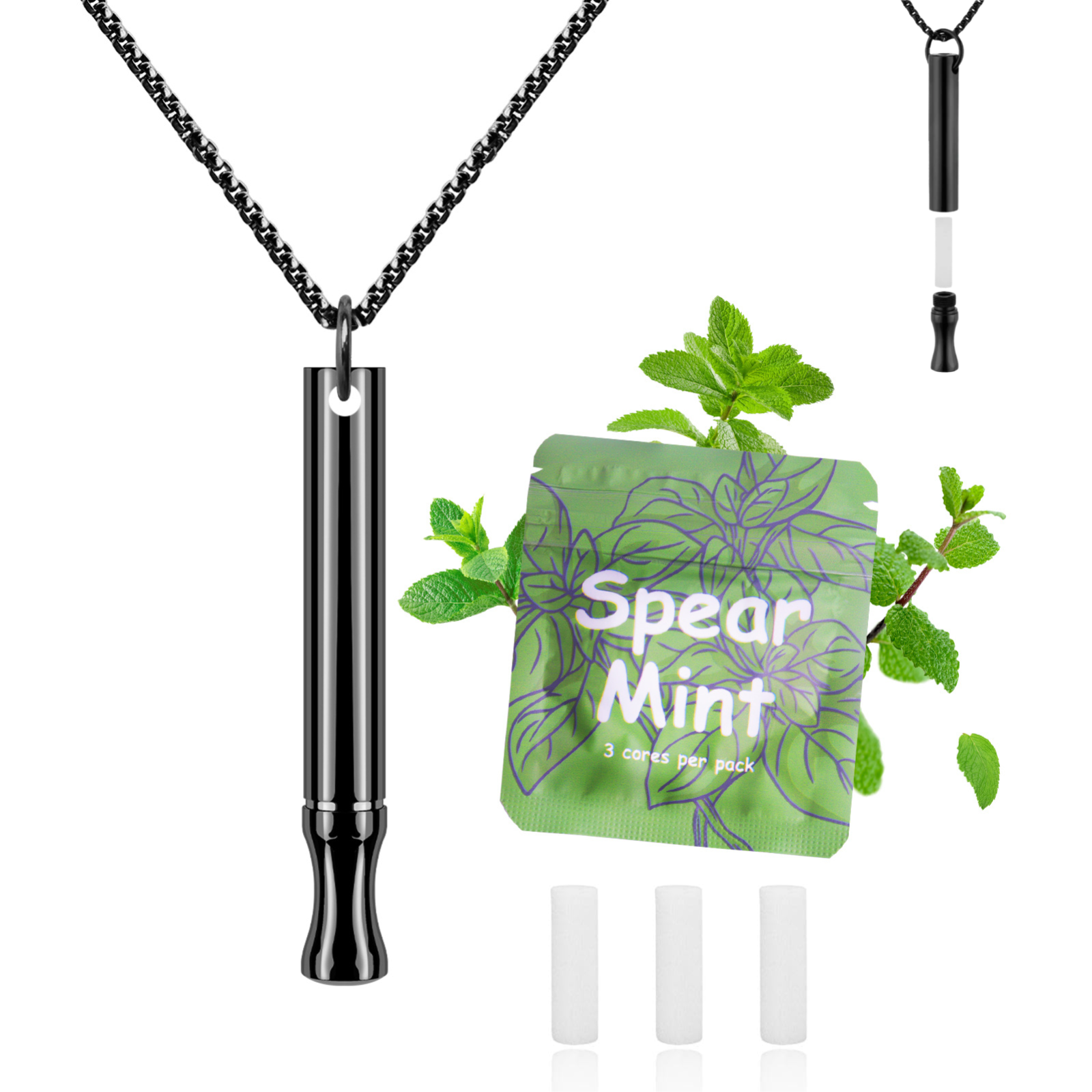 Puffow™ Glossy Black Necklace with Refill Cores