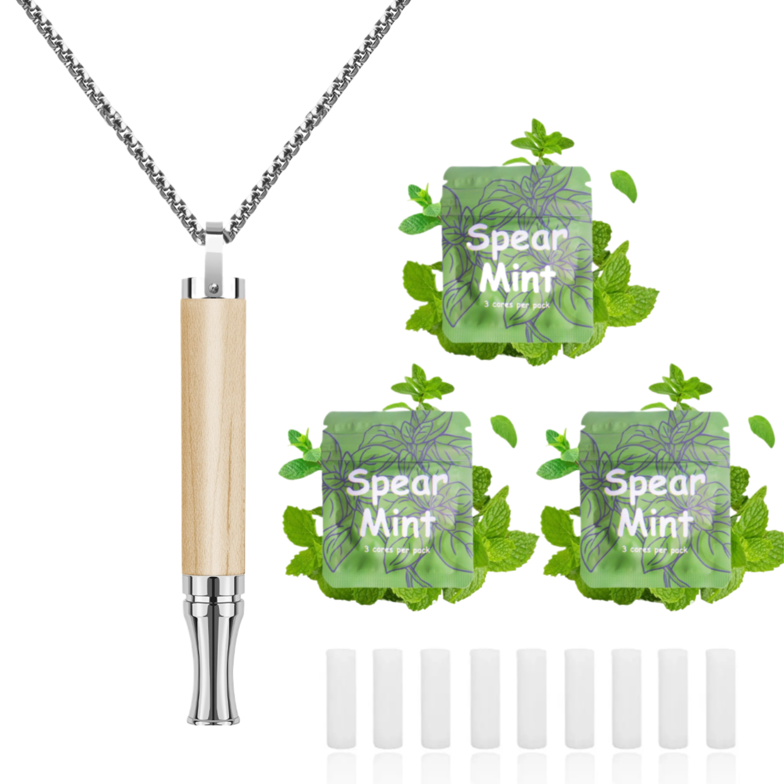 Puffow™ Maple Wood & Glossy Silver Necklace with Refill Cores