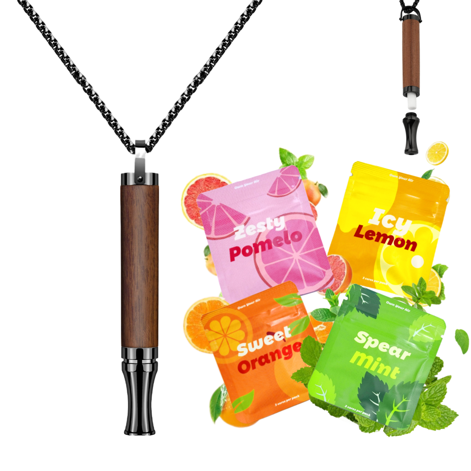 Puffow™ Rosewood & Glossy Black Necklace with Refill Cores