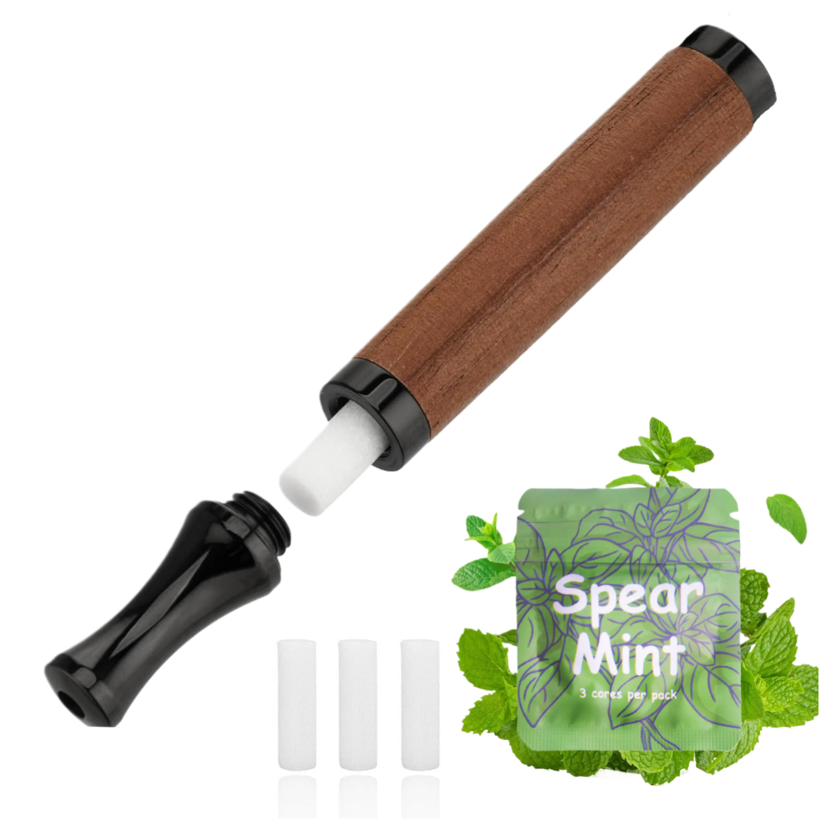 Puffow™ Rosewood & Glossy Black Inhaler with Refill Cores