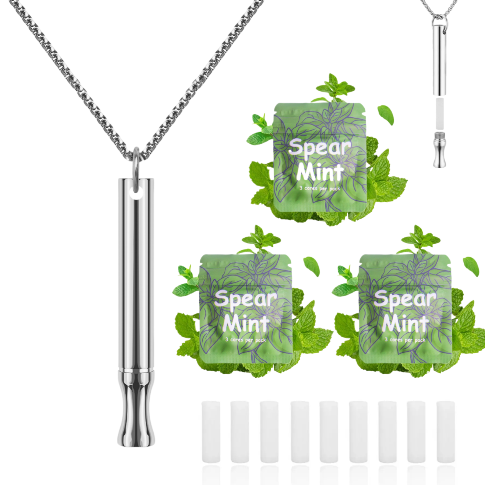 Puffow™ Glossy Silver Necklace with Refill Cores