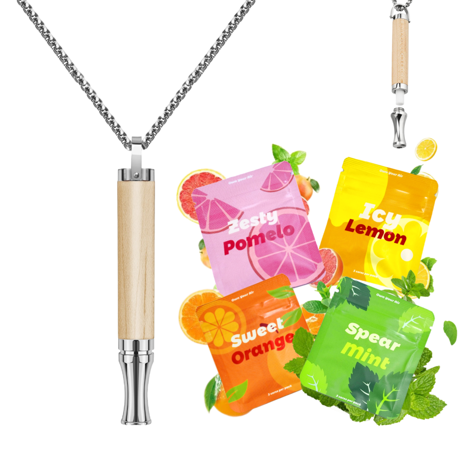 Puffow™ Maple Wood & Glossy Silver Necklace with Refill Cores