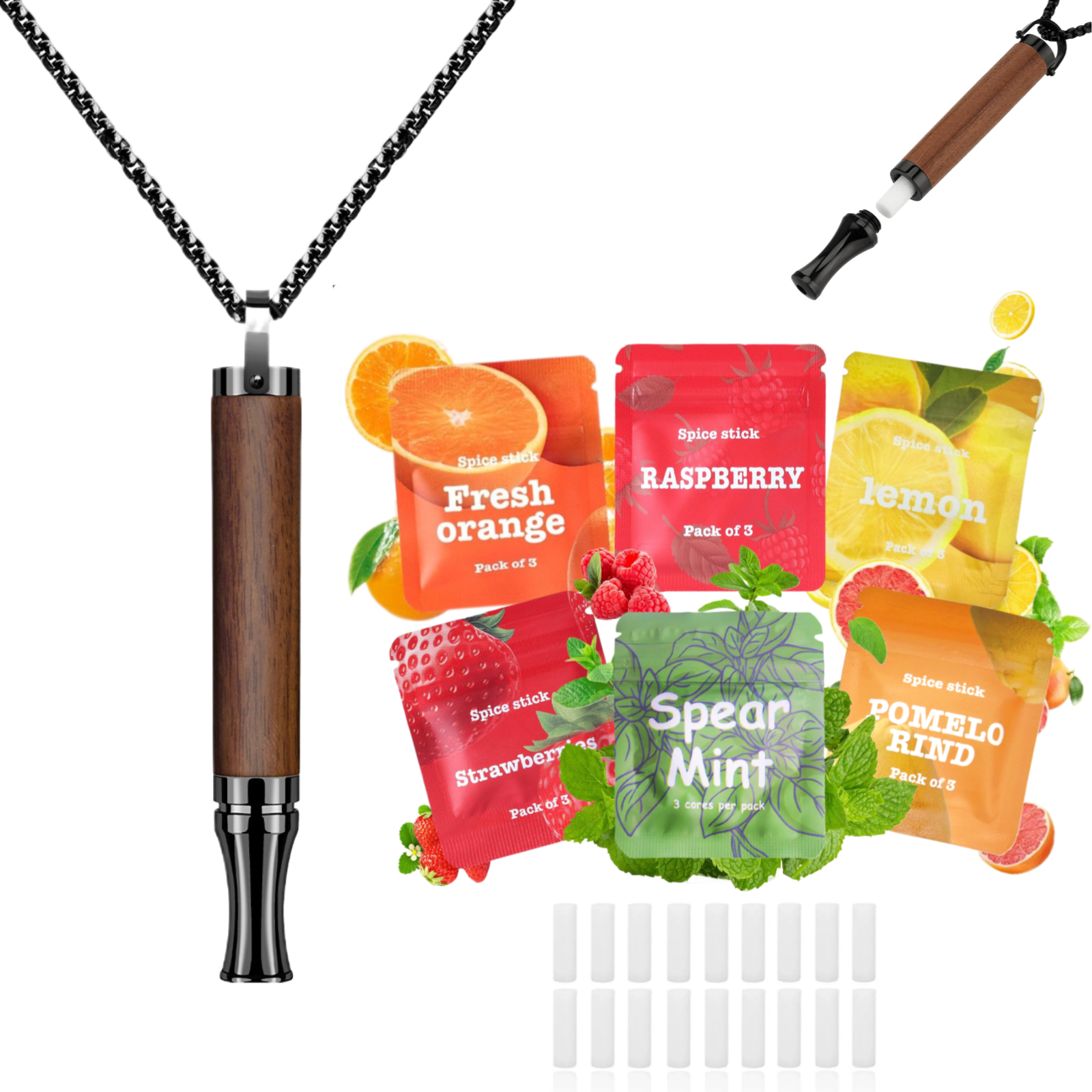 Puffow™ Rosewood & Glossy Black Necklace with Refill Cores