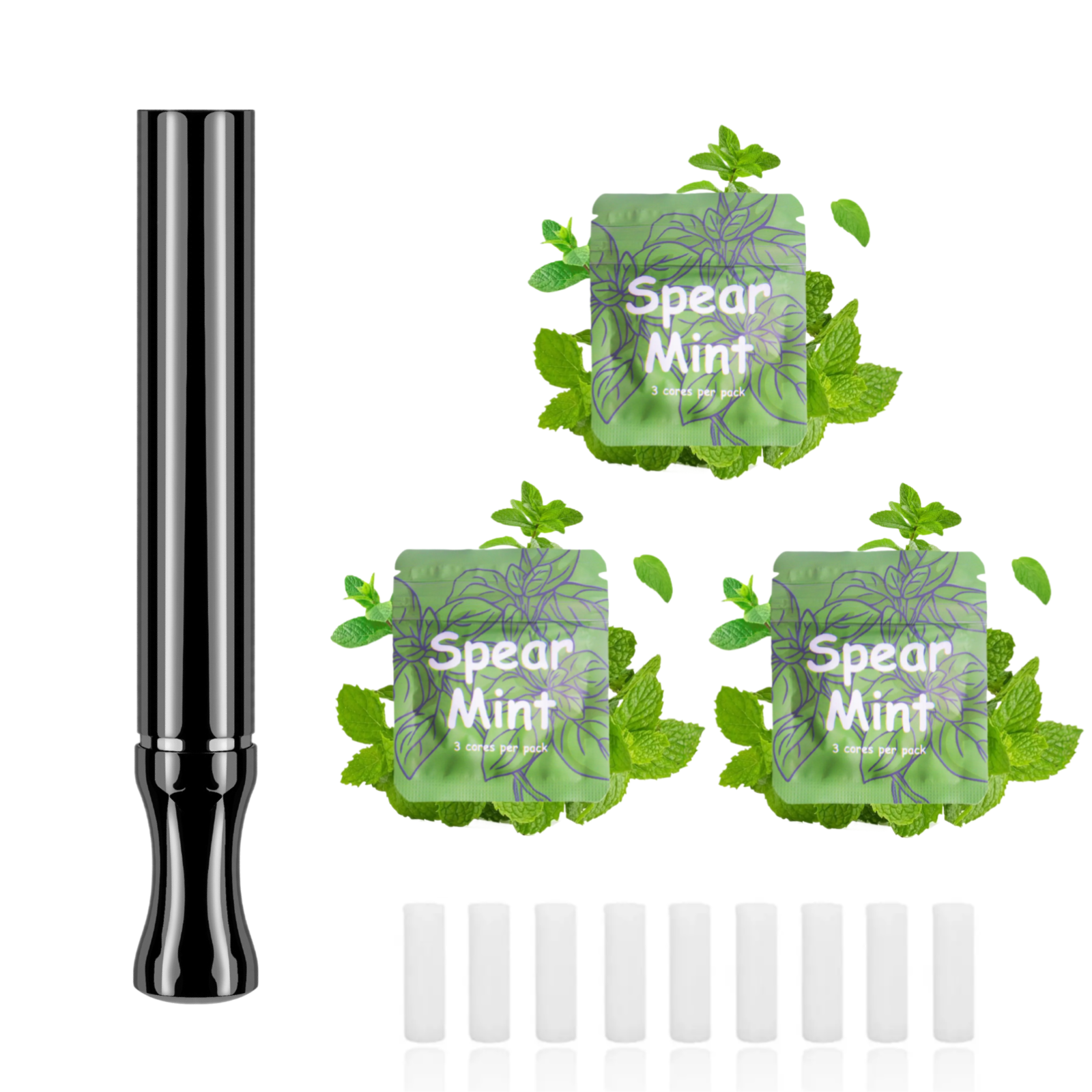 Puffow™ Glossy Black Inhaler with Refill Cores