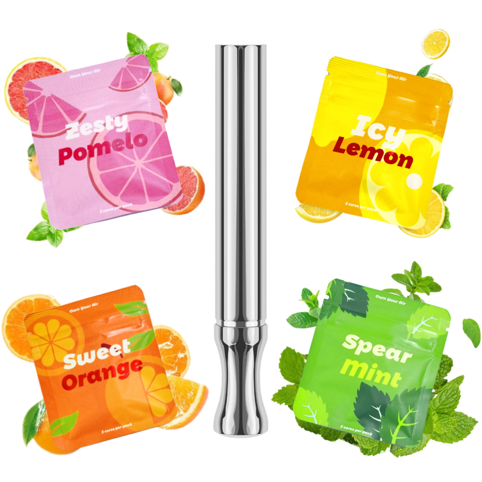 Puffow™ Glossy Silver Inhaler with Refill Cores