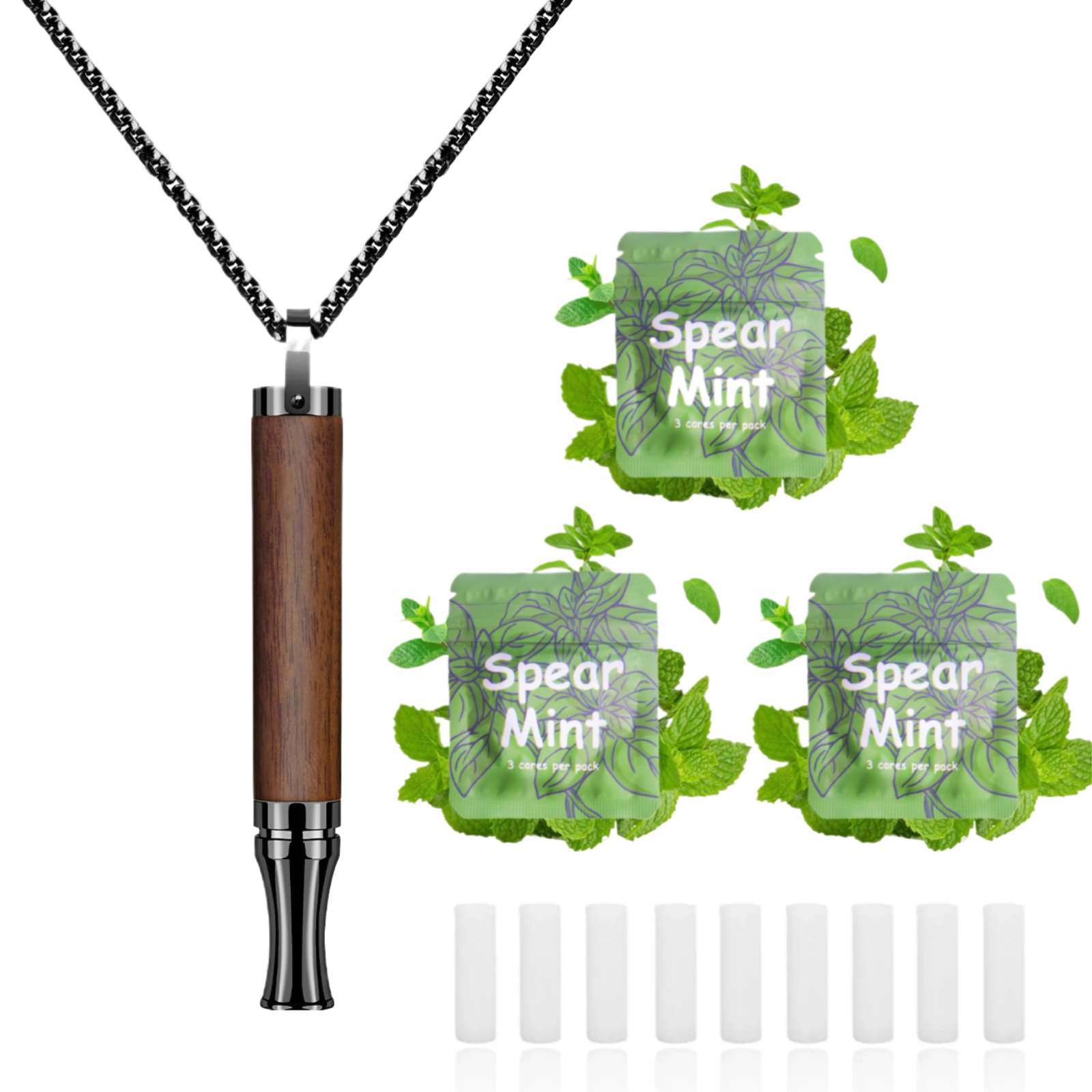 Puffow™ Rosewood & Glossy Black Necklace with Refill Cores