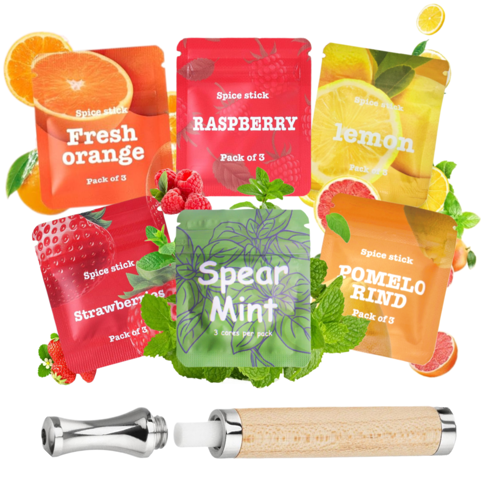 Puffow™ Maple Wood & Glossy Silver Inhaler with Refill Cores