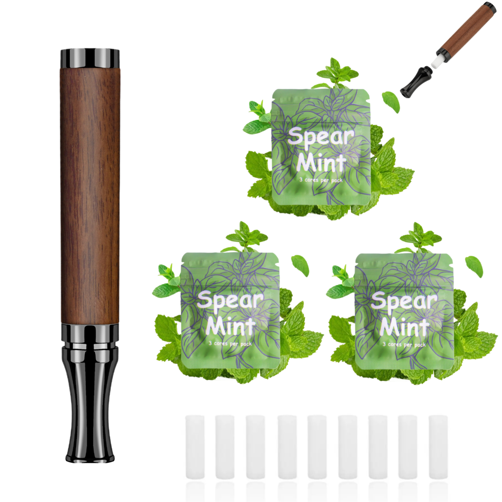 Puffow™ Rosewood & Glossy Black Inhaler with Refill Cores