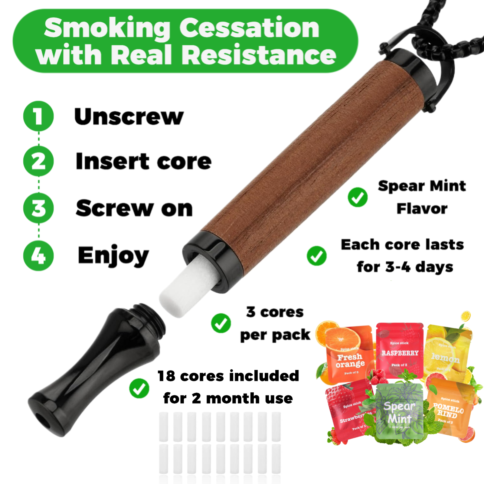 Puffow™ Rosewood & Glossy Black Necklace with Refill Cores