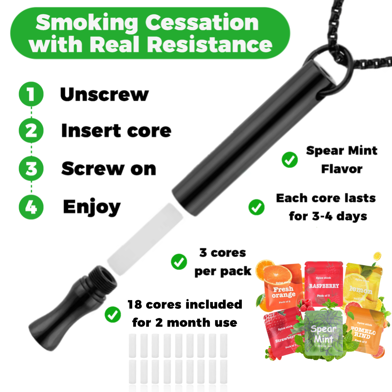 Puffow™ Glossy Black Necklace with Refill Cores