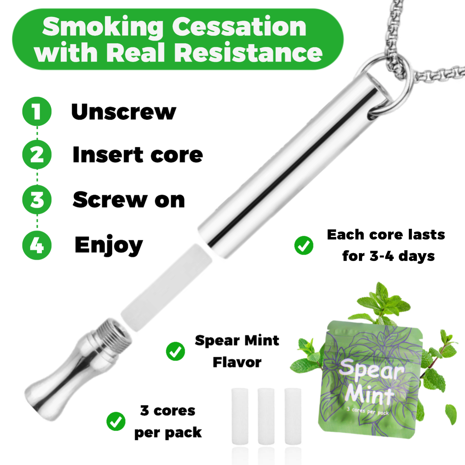 Puffow™ Glossy Silver Necklace with Refill Cores