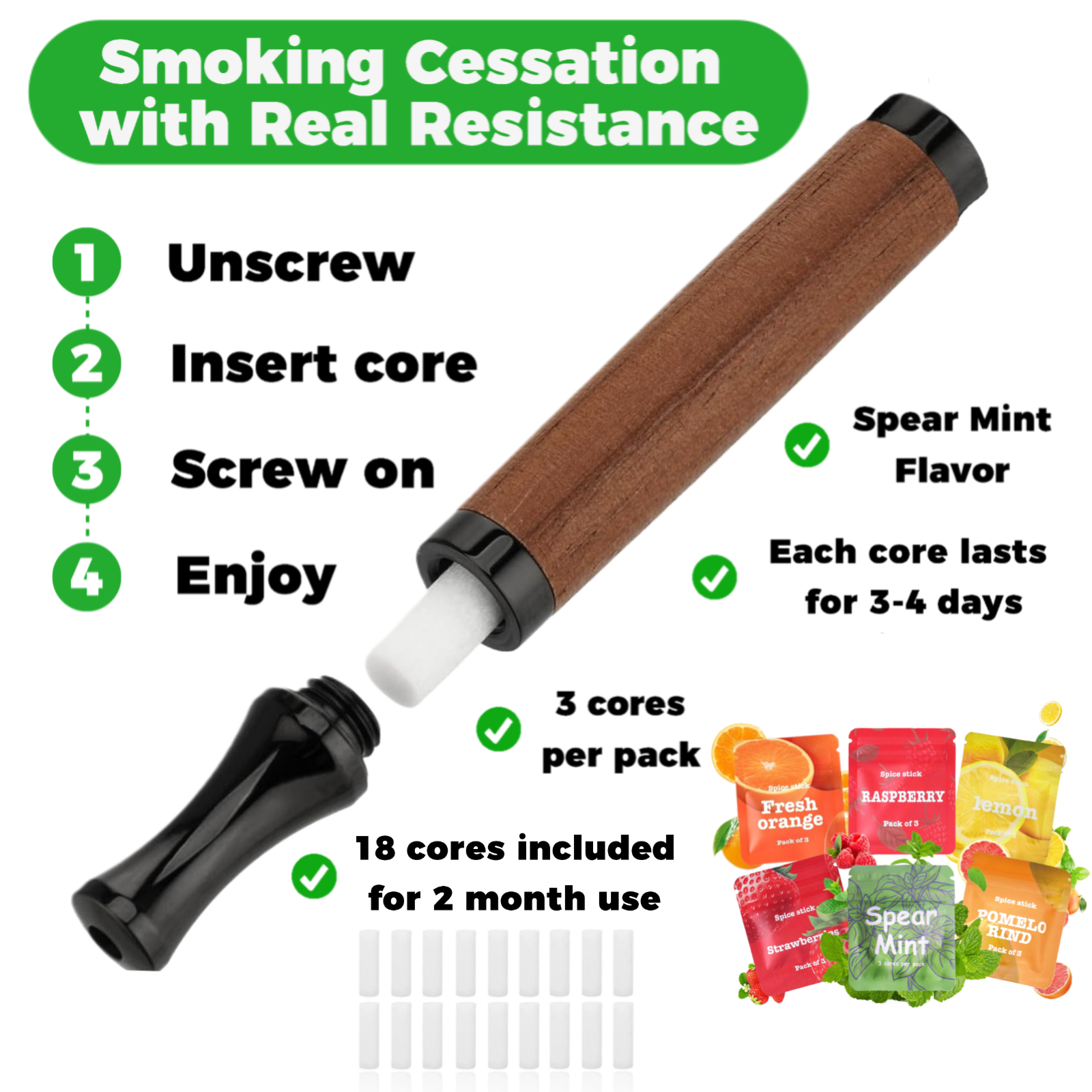 Puffow™ Rosewood & Glossy Black Inhaler with Refill Cores