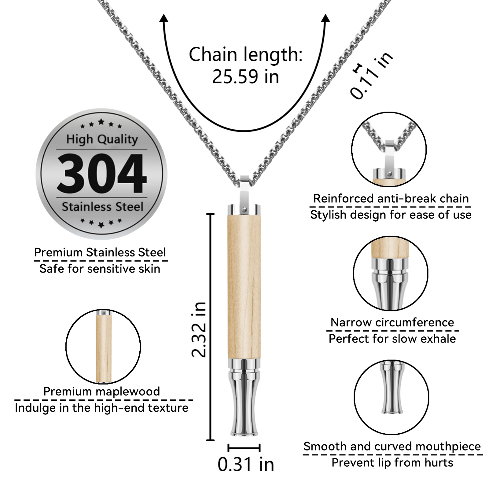 Puffow™ Maple Wood & Glossy Silver Necklace with Refill Cores