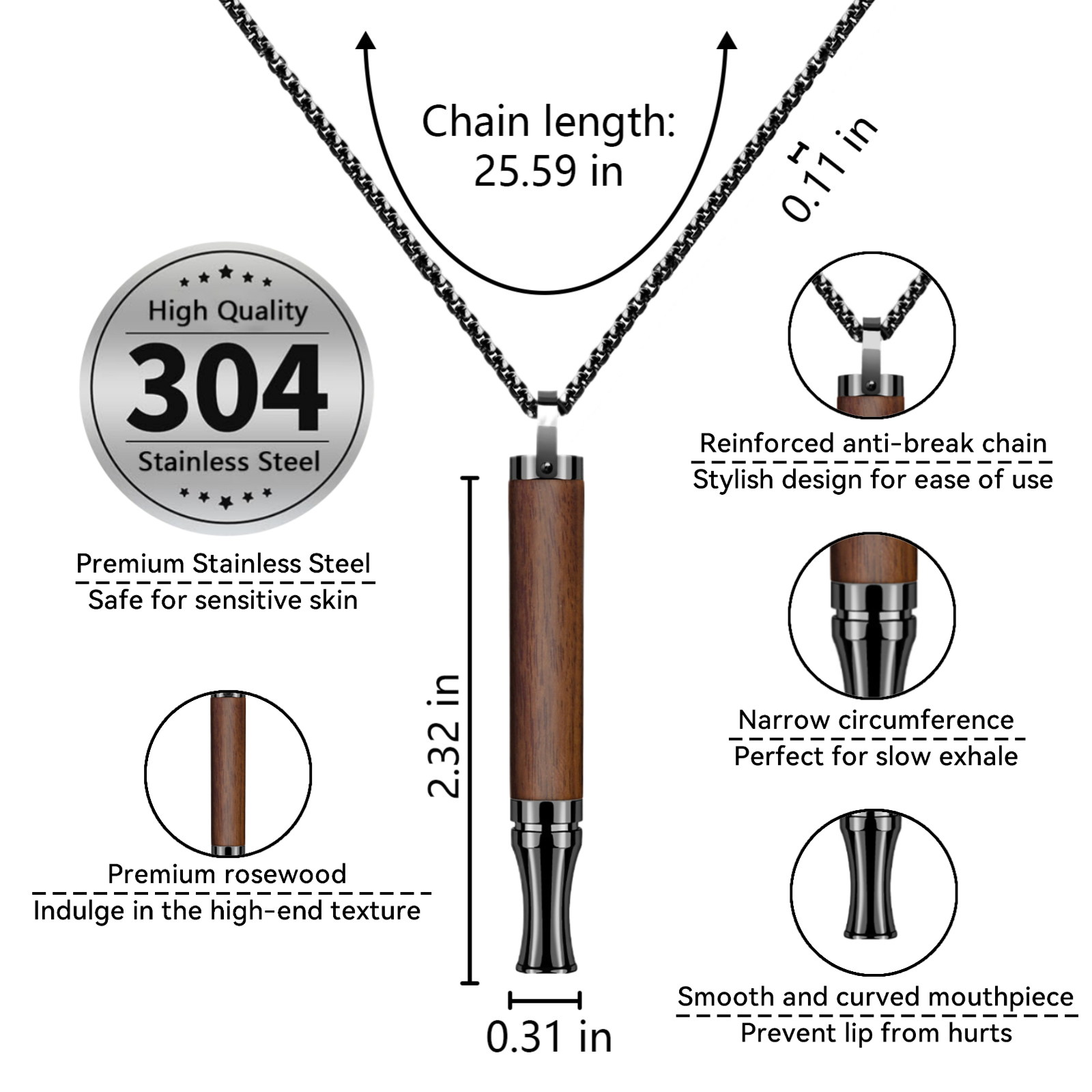 Puffow™ Rosewood & Glossy Black Necklace with Refill Cores