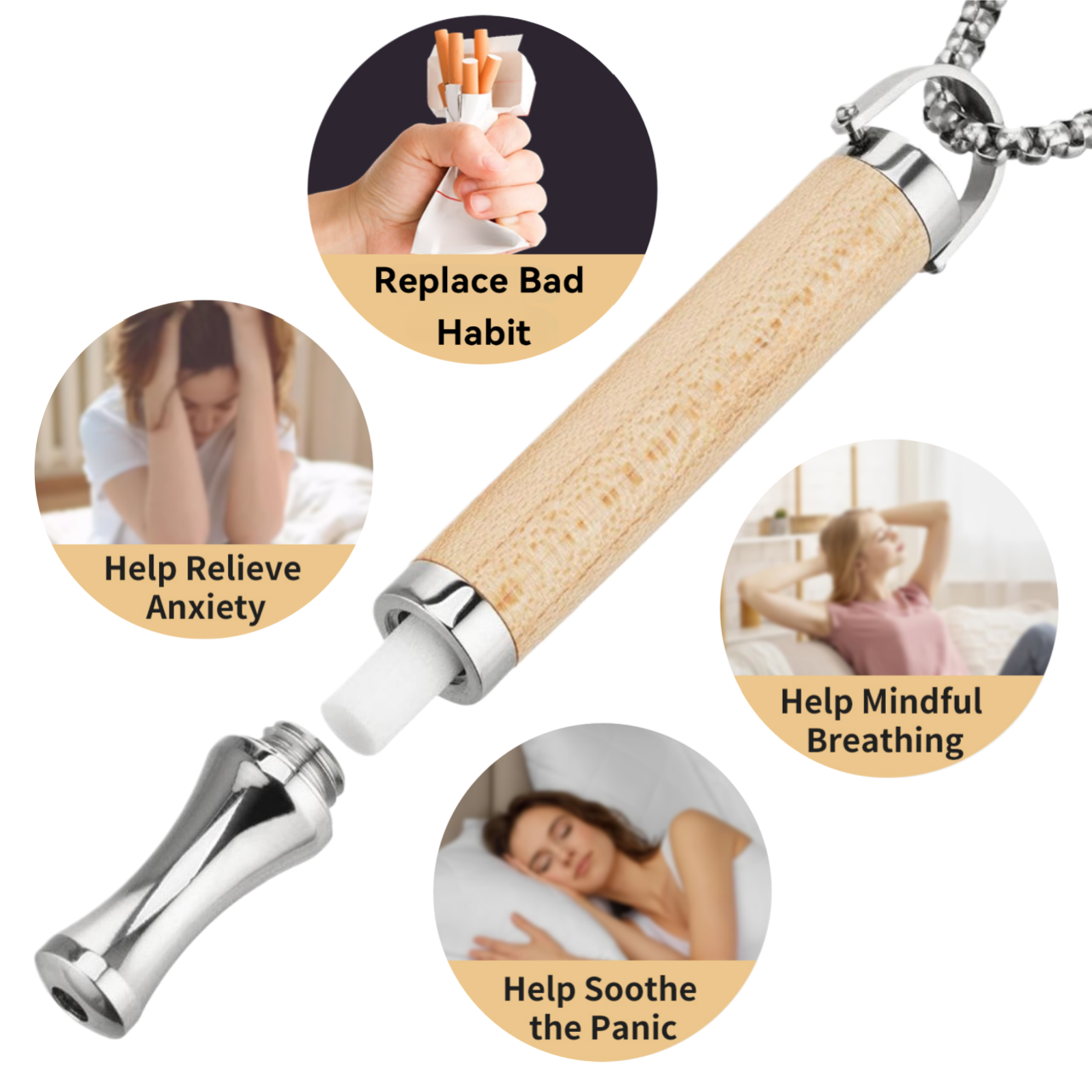 Puffow™ Maple Wood & Glossy Silver Necklace with Refill Cores