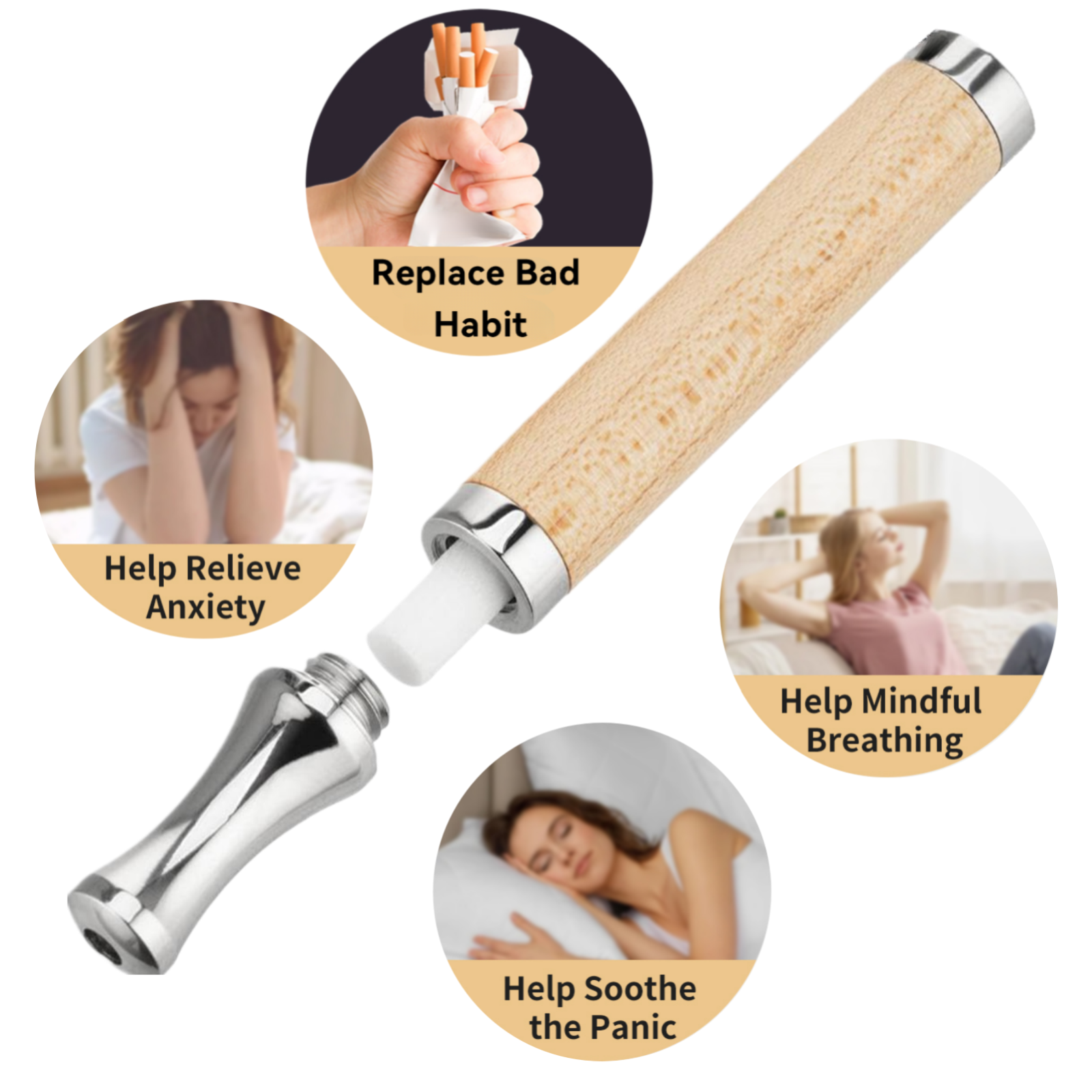 Puffow™ Maple Wood & Glossy Silver Inhaler with Refill Cores