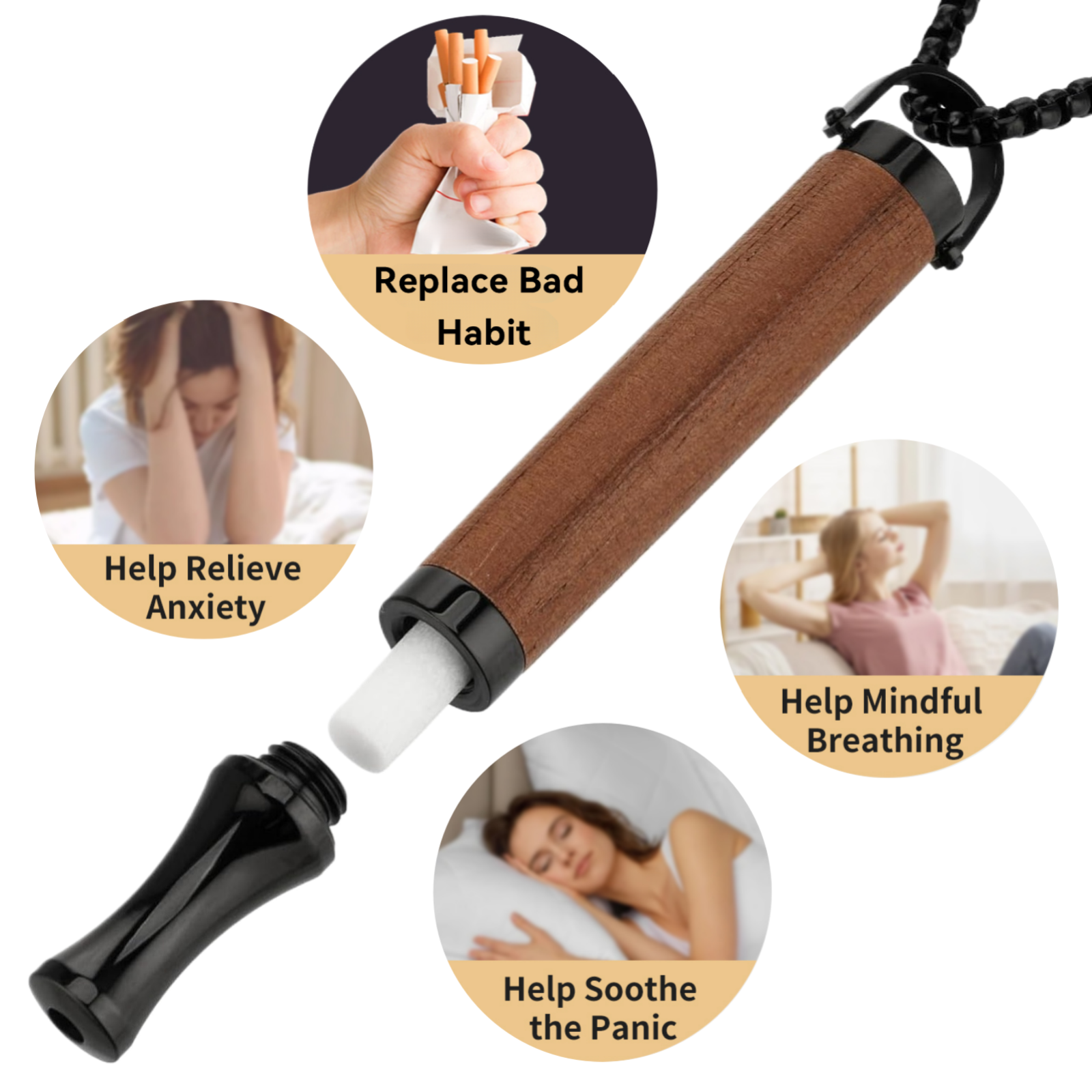 Puffow™ Rosewood & Glossy Black Necklace with Refill Cores