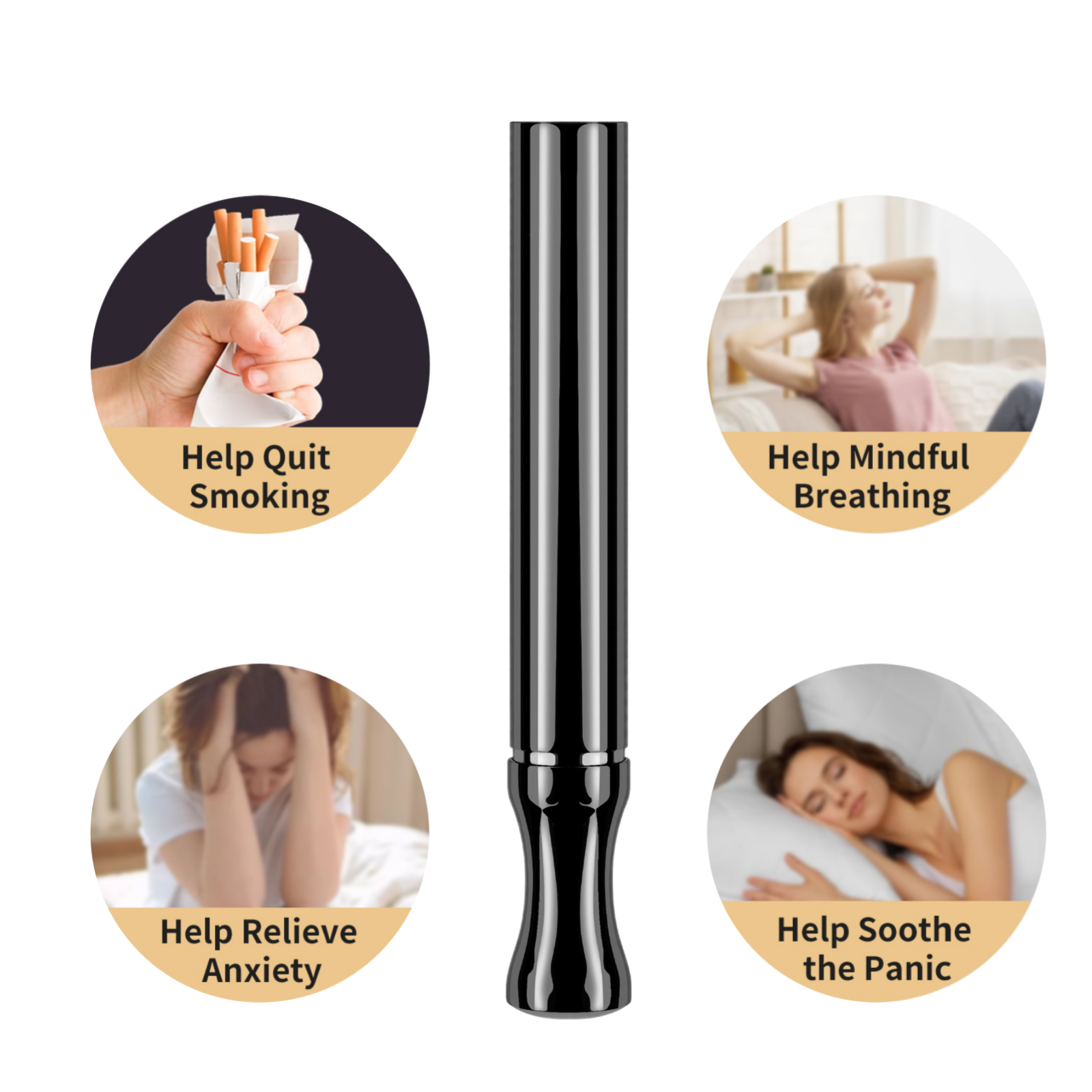 Puffow™ Glossy Black Inhaler with Refill Cores