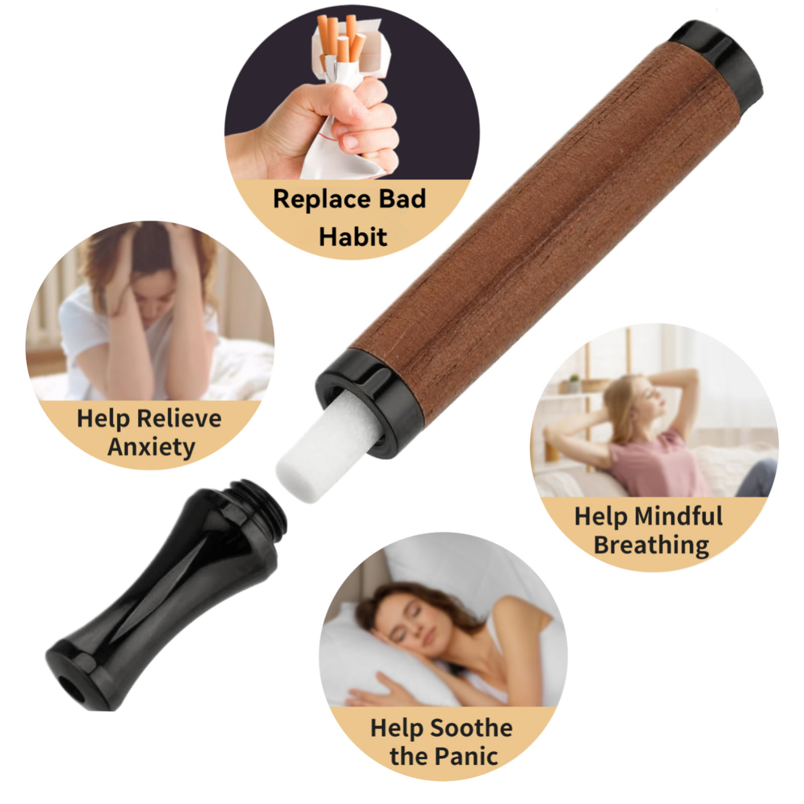Puffow™ Rosewood & Glossy Black Inhaler with Refill Cores