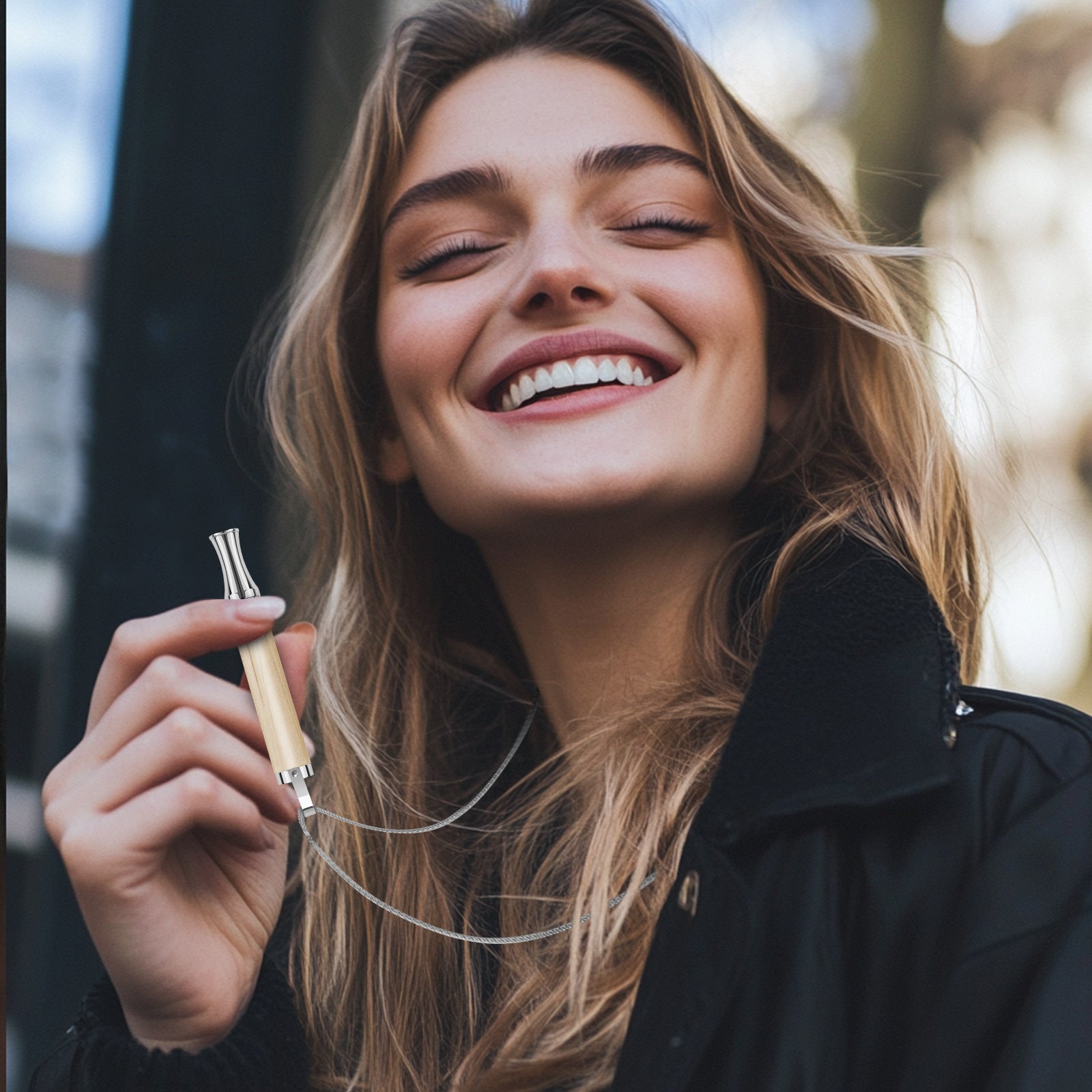 Puffow™ Maple Wood & Glossy Silver Necklace with Refill Cores