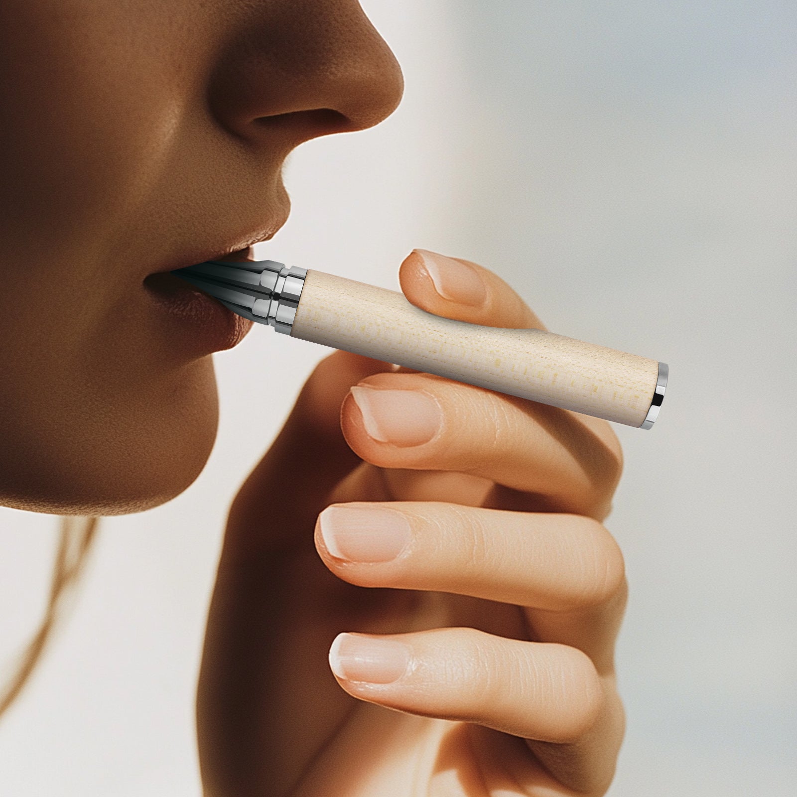 Puffow™ Maple Wood & Glossy Silver Inhaler with Refill Cores